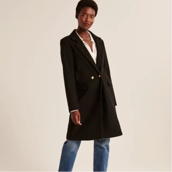 A&F Tailored Wool-Blend Dad Coat Classic Black Size Medium - Picture 1 of 12